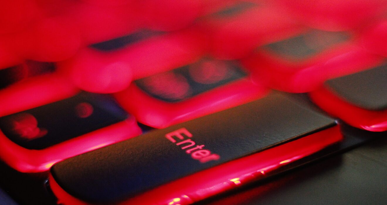 a close up of a red and black keyboard